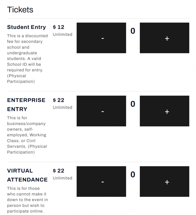 Making a ticket selection - Tech Expo Africa